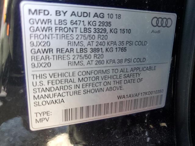 2019 AUDI Q8 PREMIUM WA1AVAF17KD010350