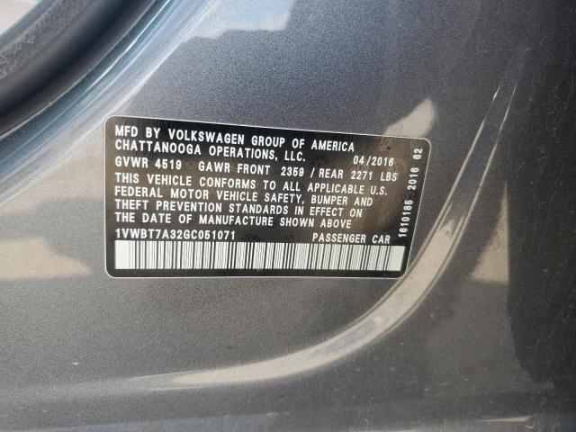 2016 VOLKSWAGEN PASSAT SE 1VWBT7A32GC051071