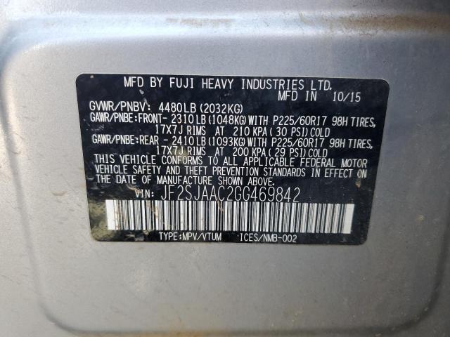 2016 SUBARU FORESTER 2 JF2SJAAC2GG469842