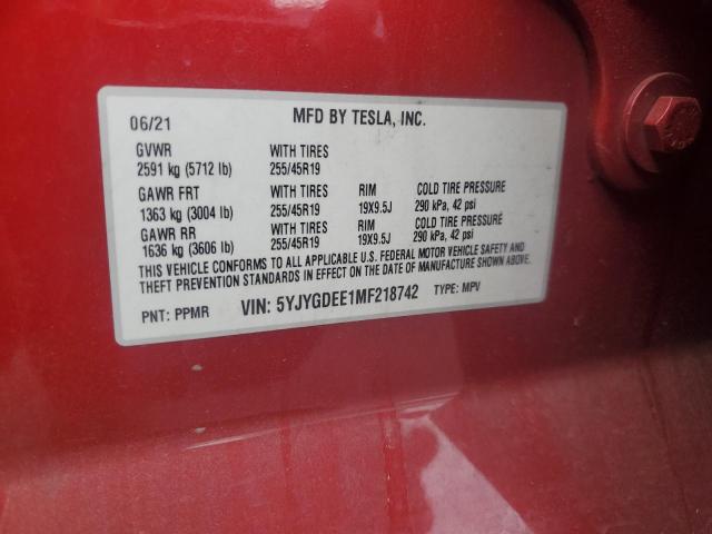 2021 TESLA MODEL Y 5YJYGDEE1MF218742