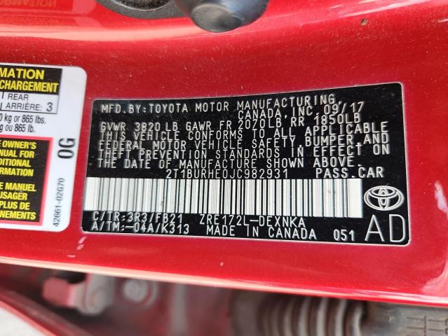 2018 TOYOTA COROLLA L - 2T1BURHE0JC982931