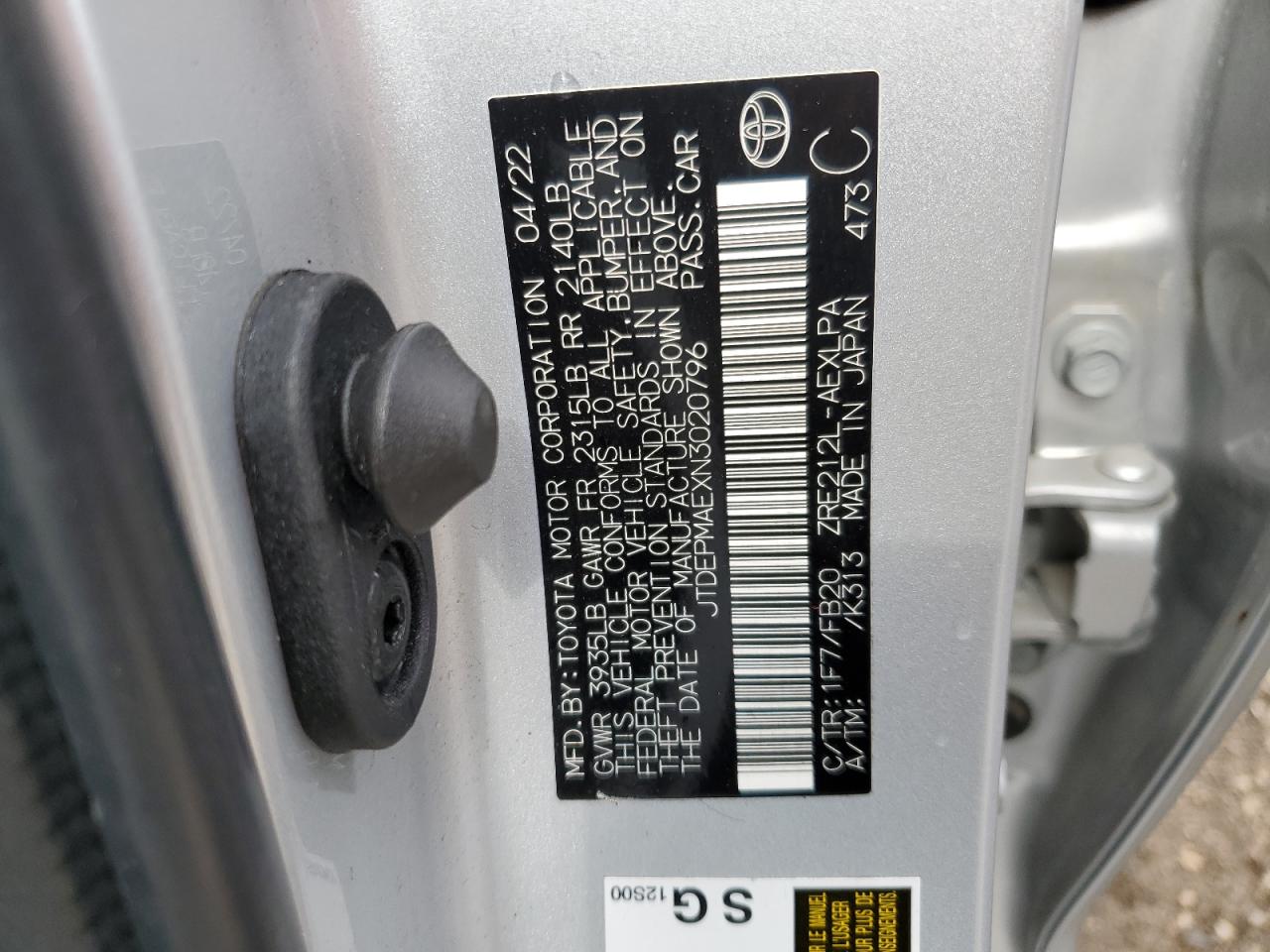 Lot #3302800890 2022 TOYOTA COROLLA LE