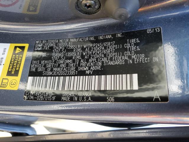 2013 TOYOTA HIGHLANDER - 5TDBK3EH2DS233951