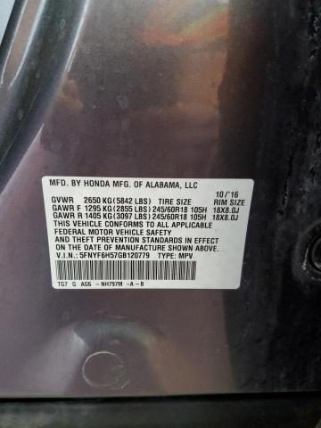 2016 HONDA PILOT EXL 5FNYF6H57GB120779