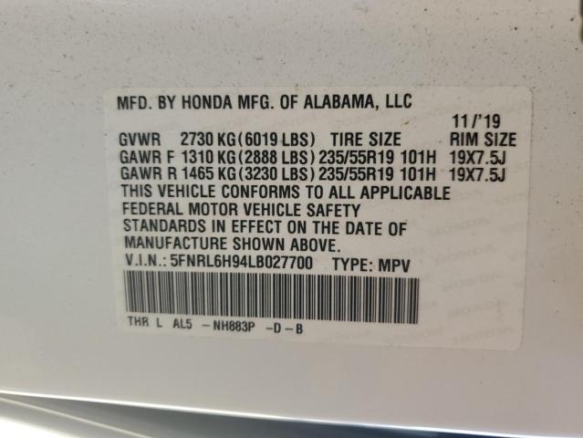 2020 HONDA ODYSSEY EL 5FNRL6H94LB027700