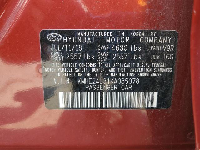 2019 HYUNDAI SONATA HYB KMHE24L31KA085078