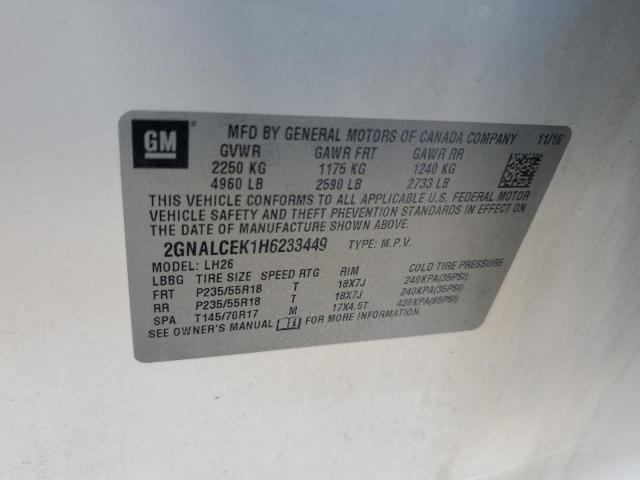 2017 CHEVROLET EQUINOX LT - 2GNALCEK1H6233449