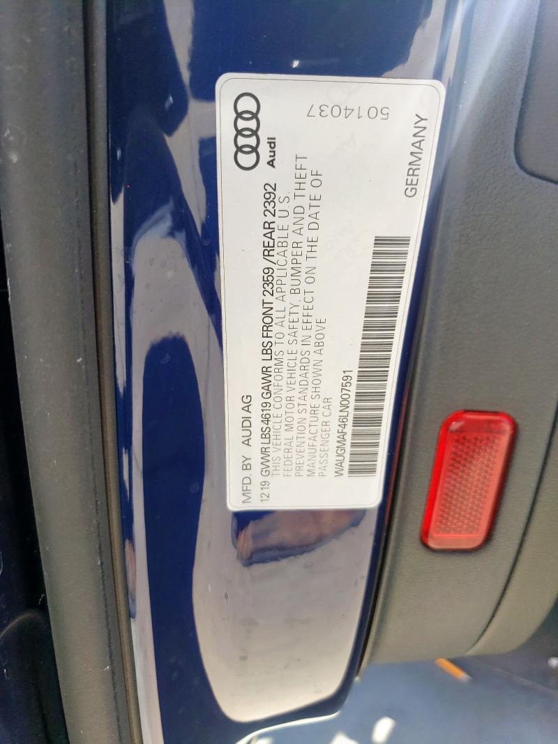 2020 AUDI A4 PREMIUM WAUGMAF46LN007591