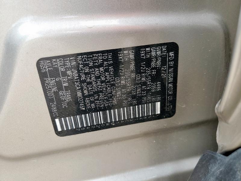 2021 NISSAN ROGUE SL JN8AT3CA1MW027457