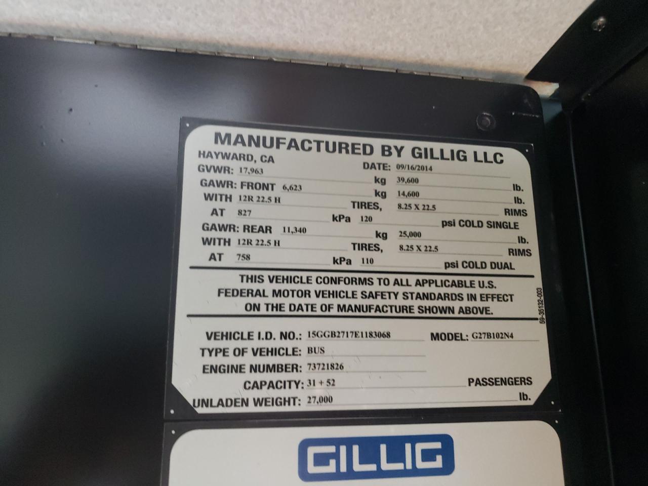 Lot #3240060477 2014 GILLIG TRANSIT BU