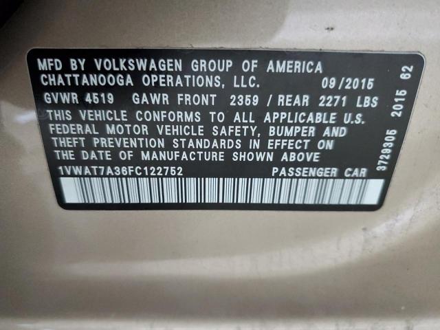 2015 VOLKSWAGEN PASSAT S 1VWAT7A36FC122752