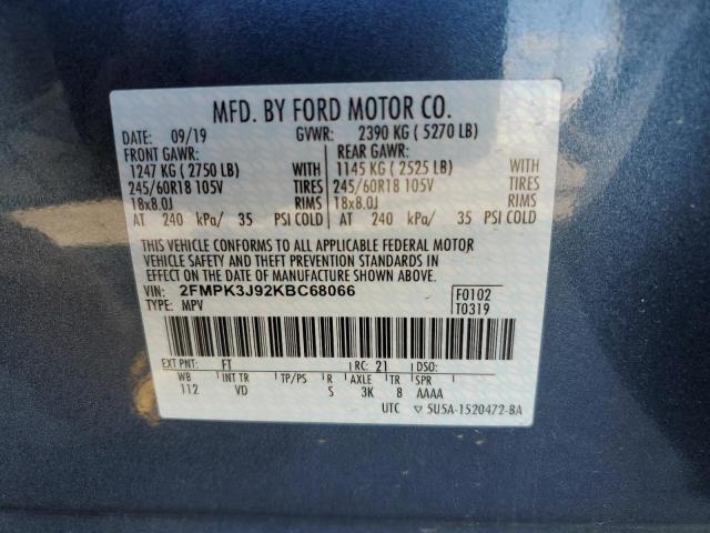 2019 FORD EDGE SEL 2FMPK3J92KBC68066