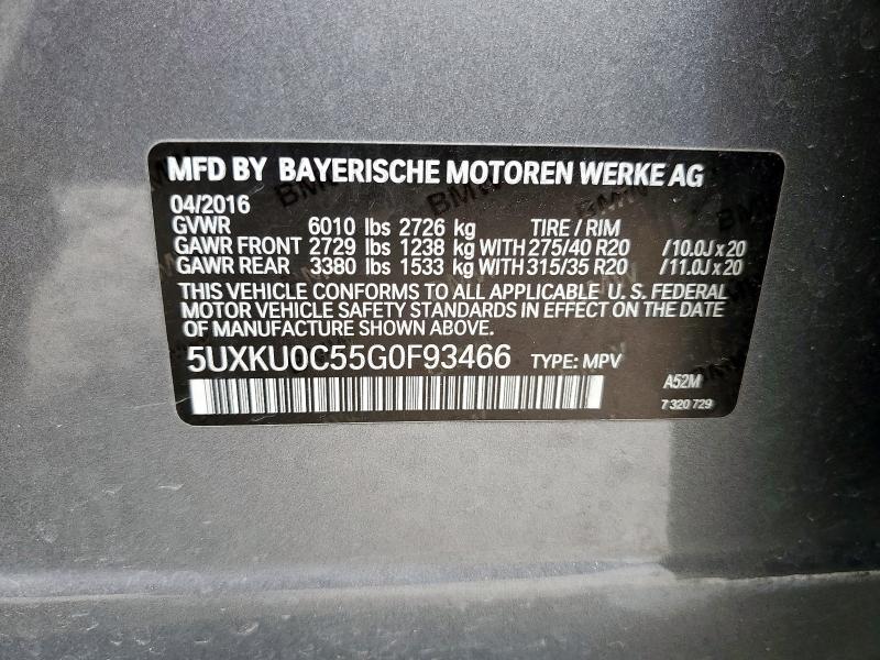 2016 BMW X6 SDRIVE3 5UXKU0C55G0F93466