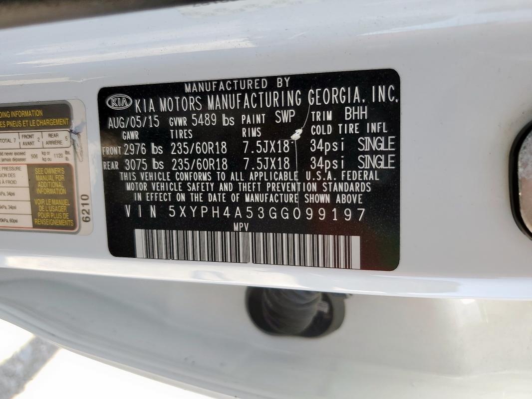2016 KIA SORENTO EX 5XYPH4A53GG099197