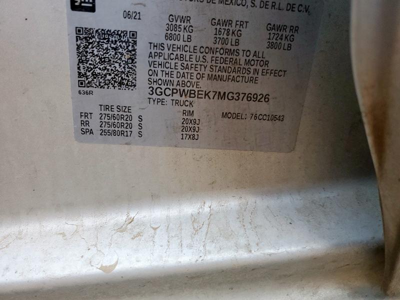 2021 CHEVROLET SILVERADO - 3GCPWBEK7MG376926