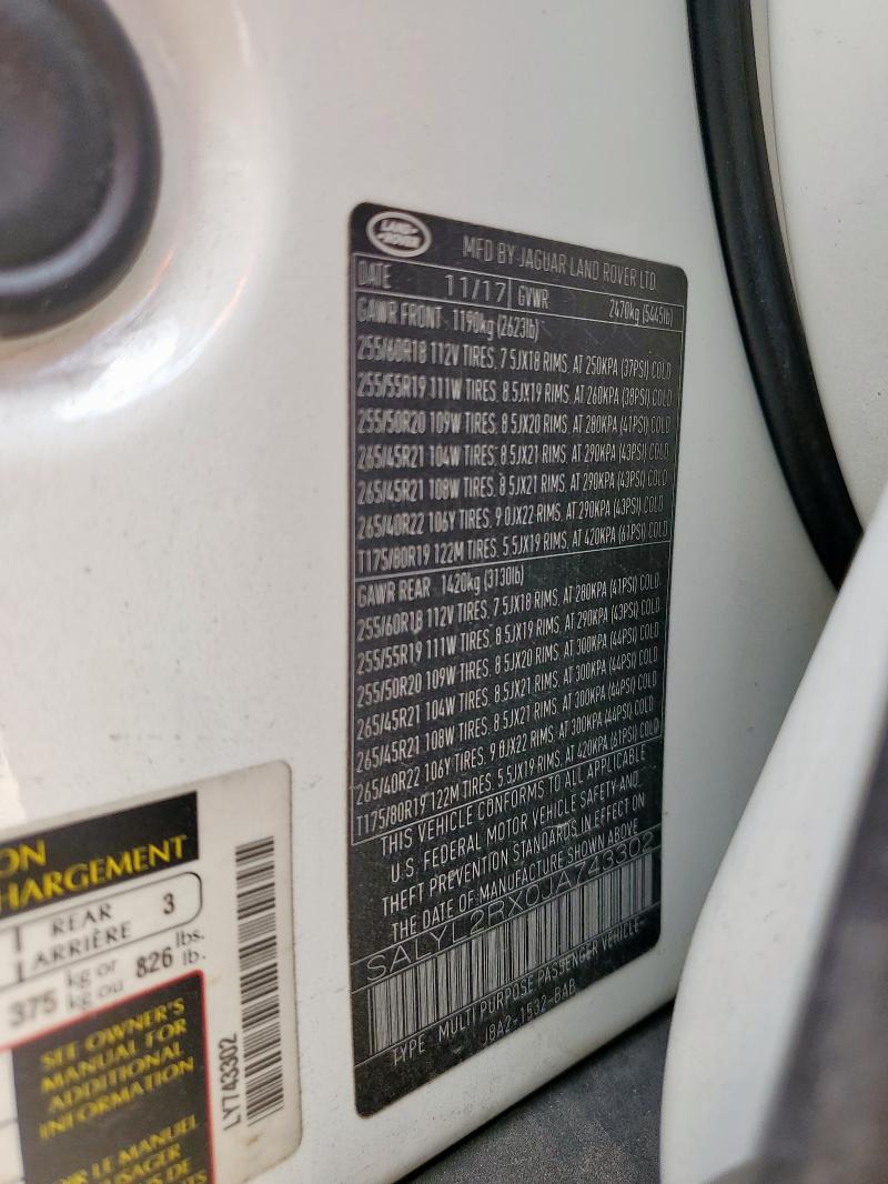 2018 LAND ROVER RANGE ROVE - SALYL2RX0JA743302