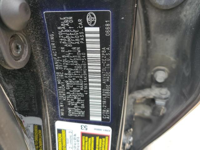 2021 TOYOTA CAMRY XSE 4T1K61AK9MU467540