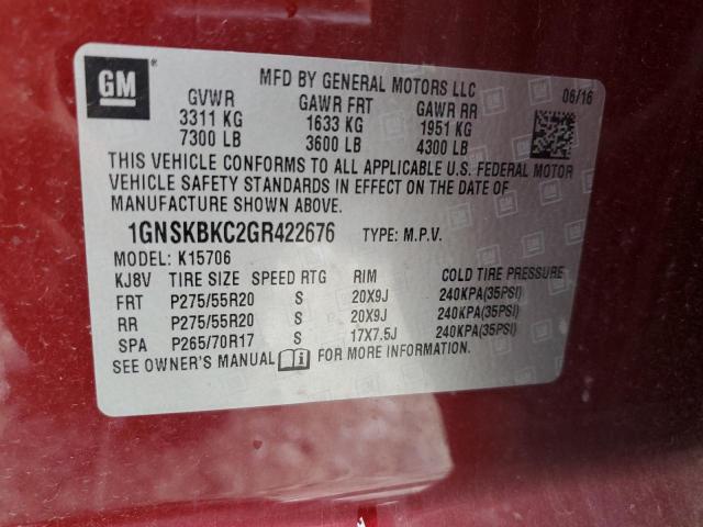 2016 CHEVROLET TAHOE K1500 LT 1GNSKBKC2GR422676