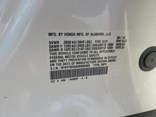 2019 HONDA PILOT EXL 5FNYF6H56KB006989