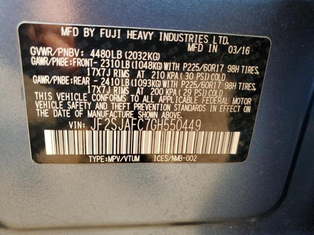 2016 SUBARU FORESTER 2 JF2SJAFC7GH550449