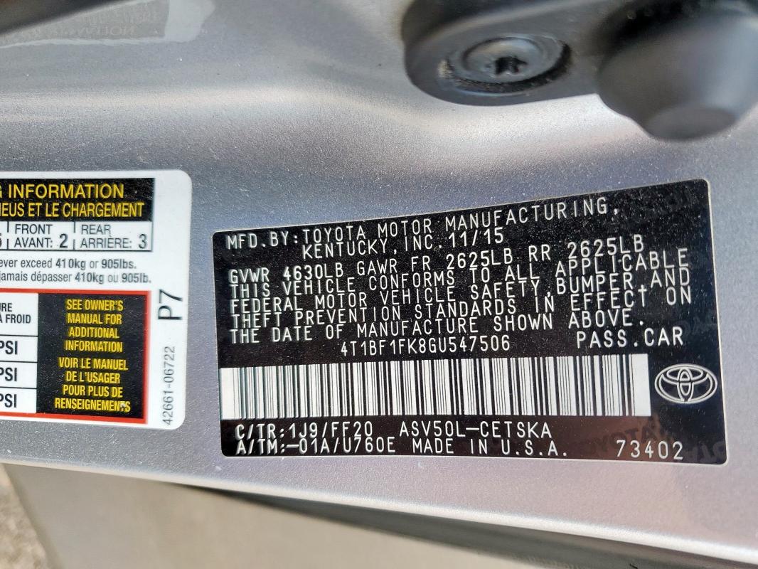 2016 TOYOTA CAMRY LE - 4T1BF1FK8GU547506