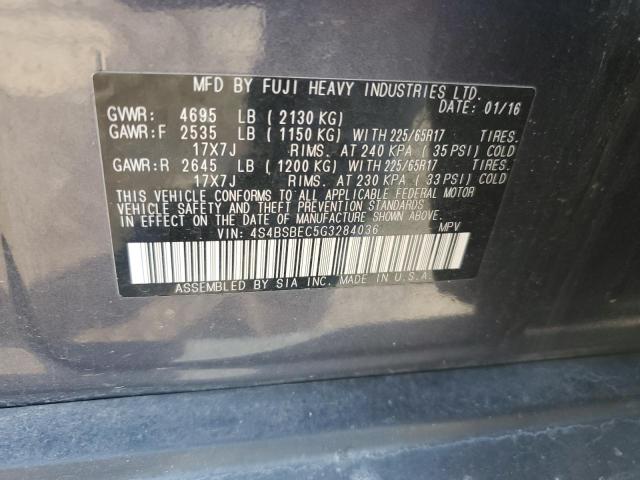 2016 SUBARU OUTBACK 2.5I PREMIUM 4S4BSBEC5G3284036