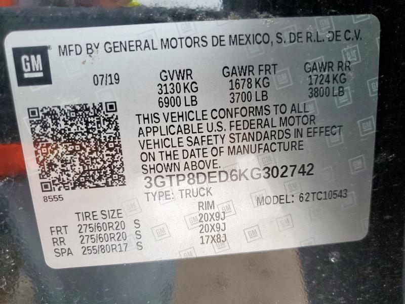 2019 GMC SIERRA C15 - 3GTP8DED6KG302742