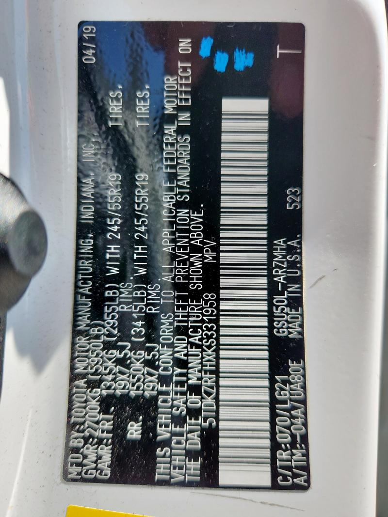 2019 TOYOTA HIGHLANDER - 5TDKZRFHXKS331958