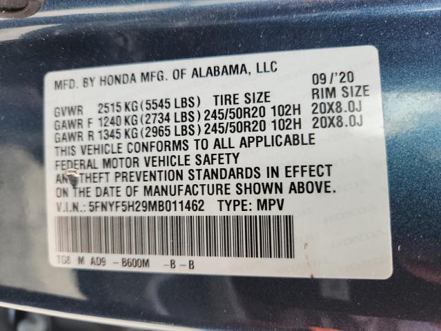 2021 HONDA PILOT SE 5FNYF5H29MB011462