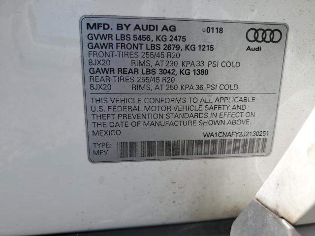 2018 AUDI Q5 PRESTIG WA1CNAFY2J2130251