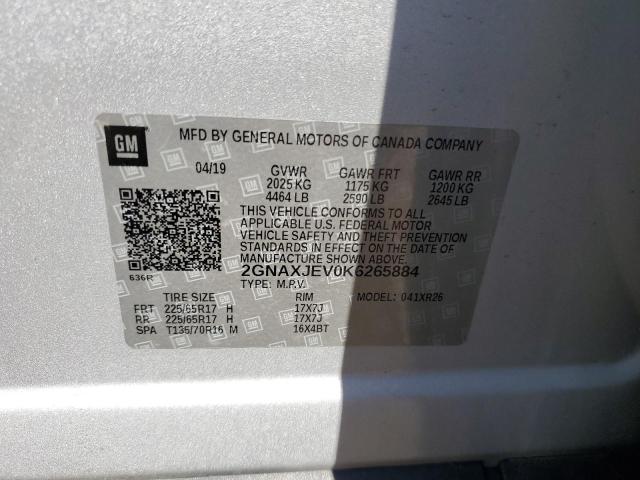 2019 CHEVROLET EQUINOX LT 2GNAXJEV0K6265884
