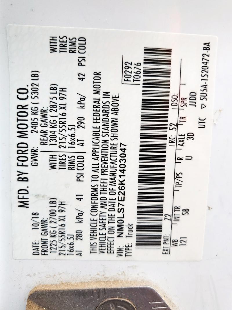 2019 FORD TRANSIT CO NM0LS7E26K1403047
