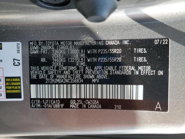 2022 LEXUS RX 350 2T2HZMDA2NC356834