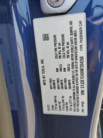 2022 TESLA MODEL 3 5YJ3E1EAXNF204268