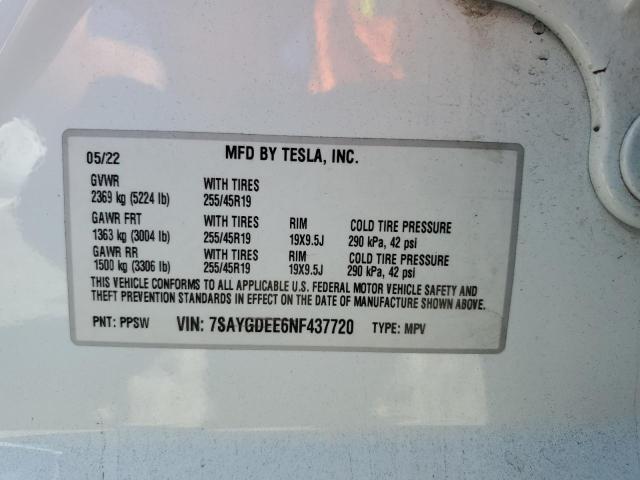 2022 TESLA MODEL Y 7SAYGDEE6NF437720