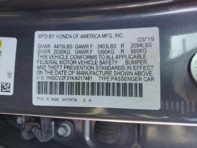 2019 HONDA ACCORD SPO 1HGCV2F31KA017481