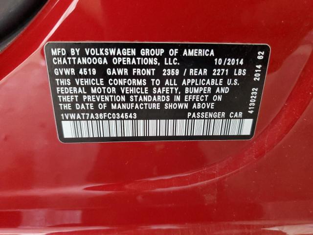2015 VOLKSWAGEN PASSAT S - 1VWAT7A36FC034543