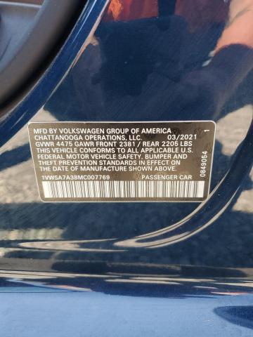 2021 VOLKSWAGEN PASSAT SE 1VWSA7A38MC007769