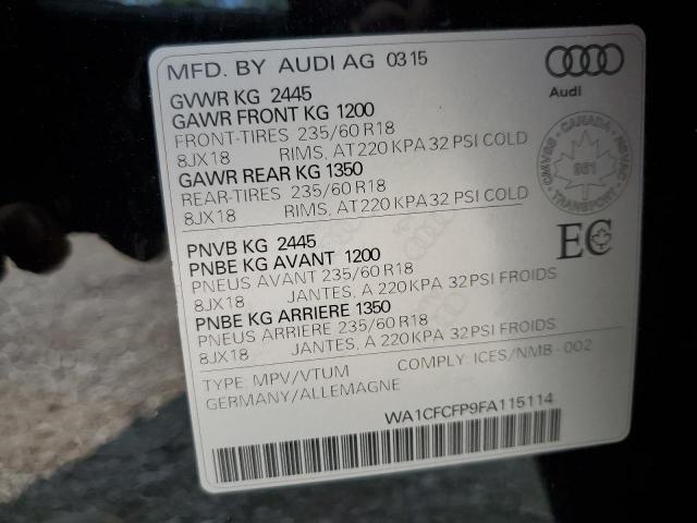 2015 AUDI Q5 PREMIUM WA1CFCFP9FA115114