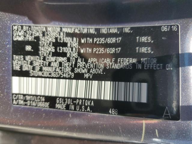 2016 TOYOTA SIENNA XLE 5TDYK3DC3GS754679