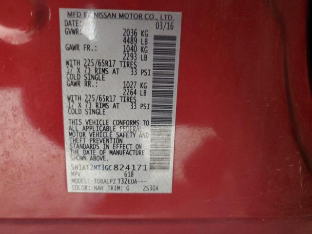 2016 NISSAN ROGUE 5N1AT2MT3GC824171