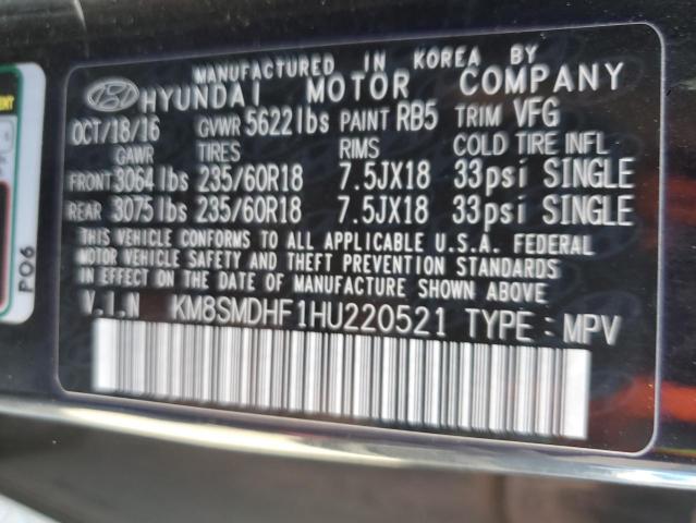 2017 HYUNDAI SANTA FE SE KM8SMDHF1HU220521