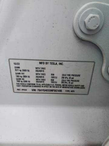 2022 TESLA MODEL Y 7SAYGAEE8NF567495
