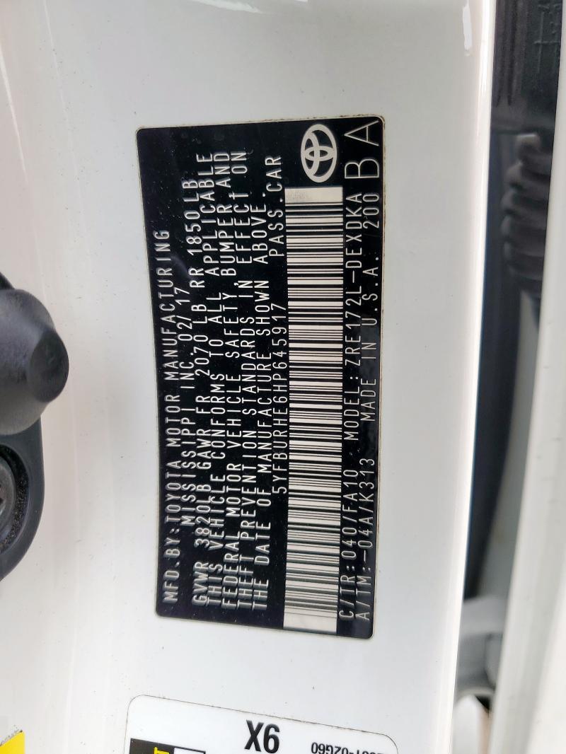 2017 TOYOTA COROLLA L - 5YFBURHE6HP645917