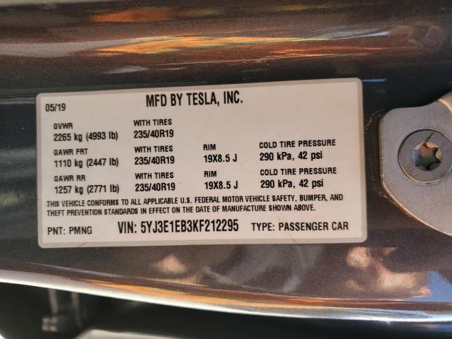 2019 TESLA MODEL 3 5YJ3E1EB3KF212295