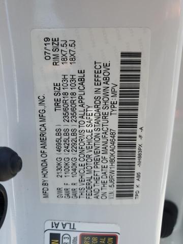 2019 HONDA CR-V EXL 5J6RW1H80KA046487