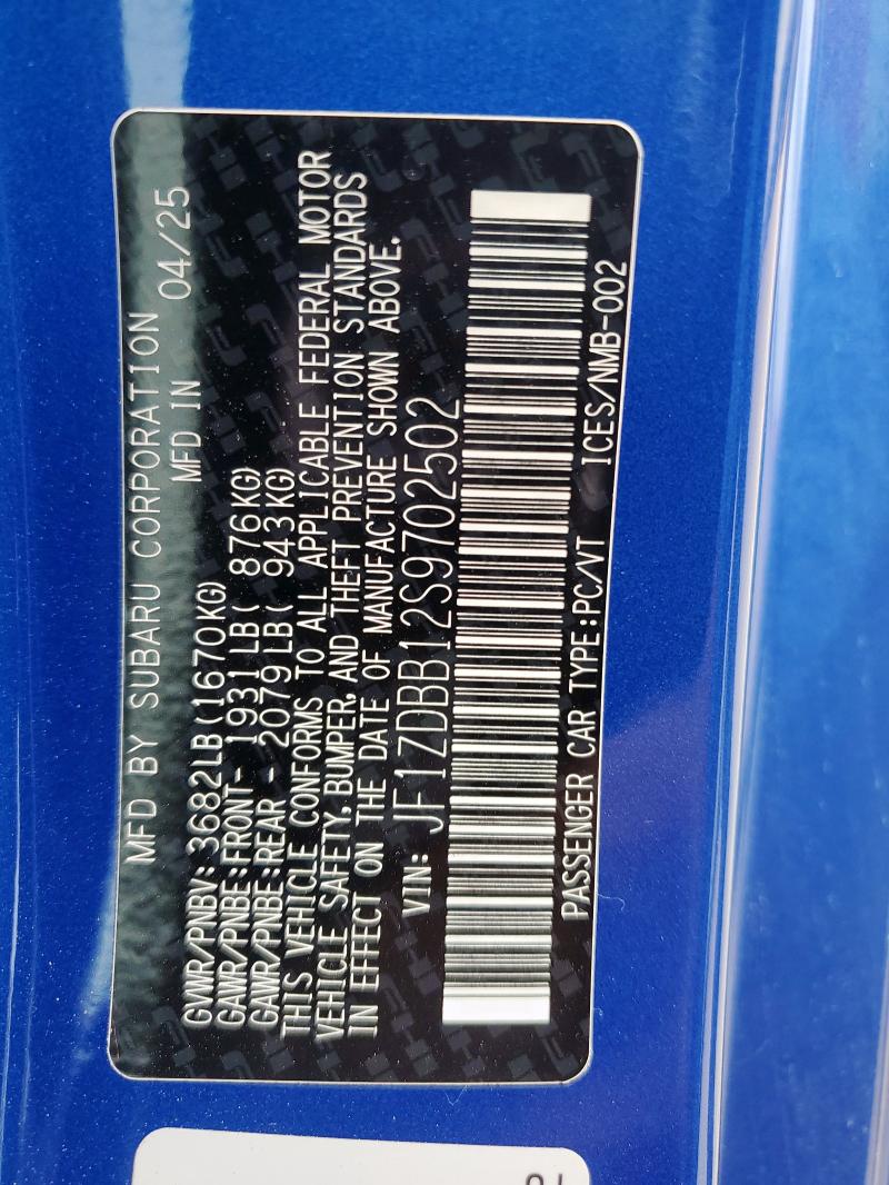 2025 SUBARU BRZ PREMIU JF1ZDBB12S9702502