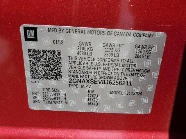 2018 CHEVROLET EQUINOX LT 2GNAXSEV8J6256211