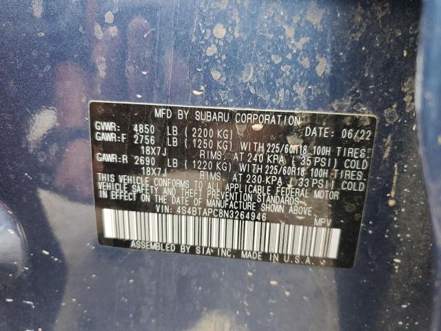 2022 SUBARU OUTBACK TO 4S4BTAPC8N3264946