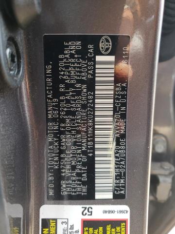 2019 TOYOTA CAMRY L 4T1B11HK8KU272482